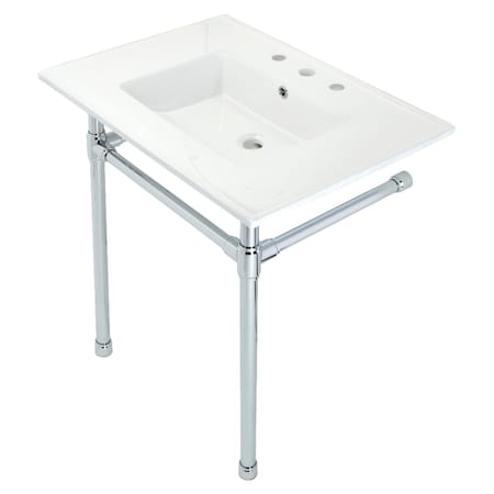 Fauceture KVPB31227W81 Dreyfuss 31" Console Sink W/SS Leg (8", 3 Hole), Wht/Chrome KVPB31227W81
